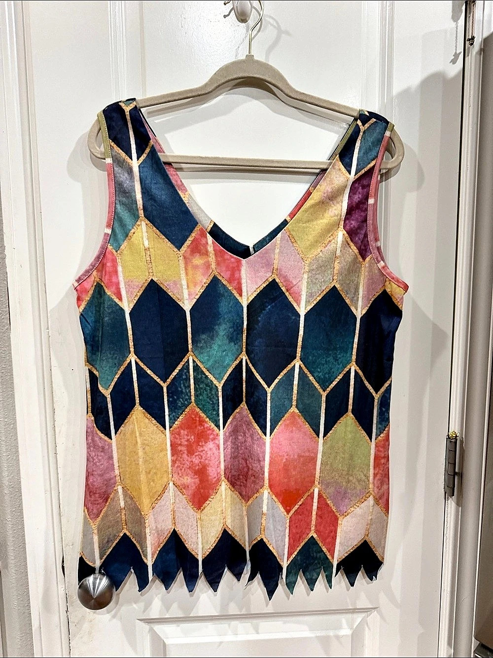 Women's Geometric Tank Top in Blue & Pink Like New